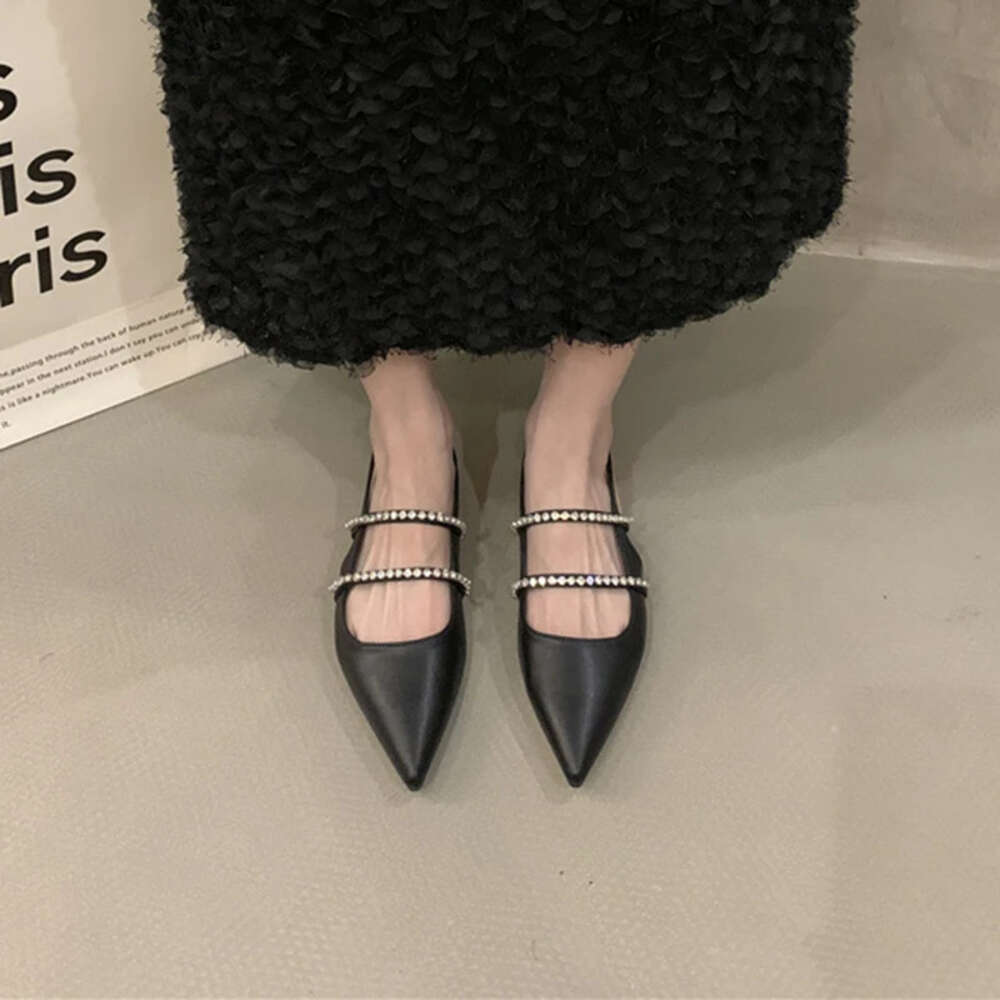 Woman Single Advanced Sense Rhinestone Flat Sandals Ankle Strap Shallow Mouth French Style Baotou Female Shoes Summer Ddmymonkey