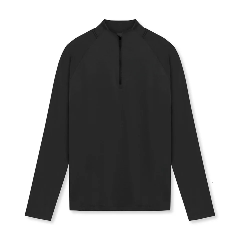 Tee Men T-Shirt Active Sports Tops Casual Gym Half High Collar Muscle Long Sleeve Polyester Quick Drying Slim Fit 240603