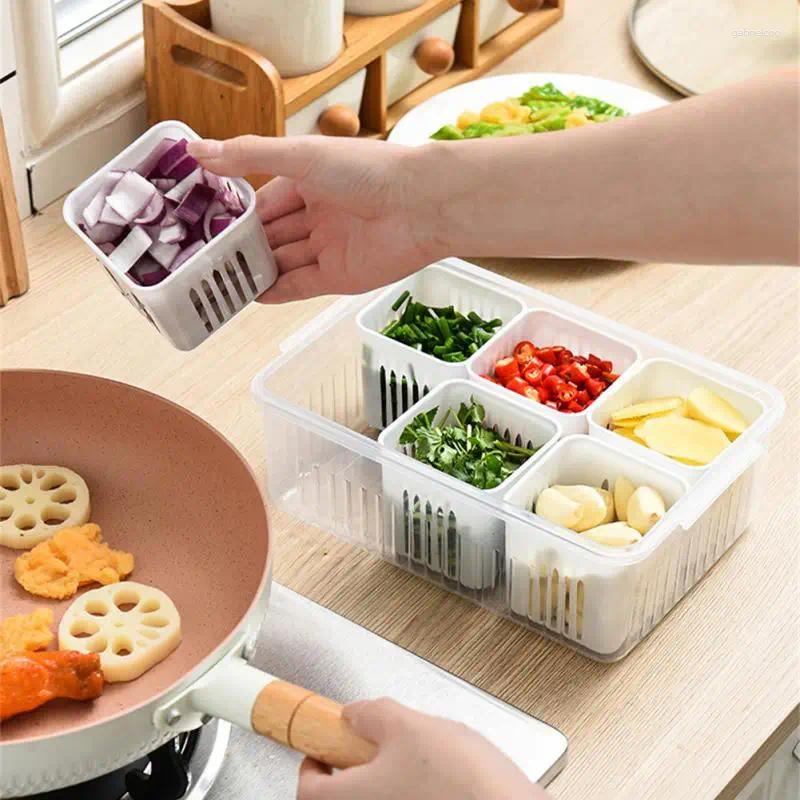 Storage Bottles Refrigerator Drain Fresh-Keeping Box Six Grids Kitchen Organizer Vegetable Fruit Preparation Ginger Garlic Onion
