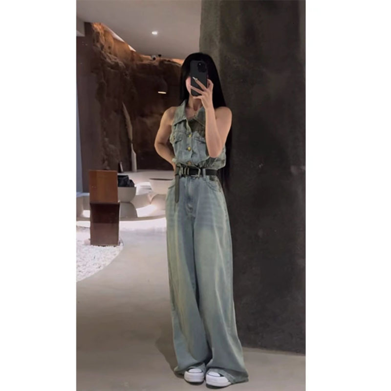 Temperament Sleeveless jumpsuit for womens clothing 2024 summer new high-end denim pants fashionable pants 230821