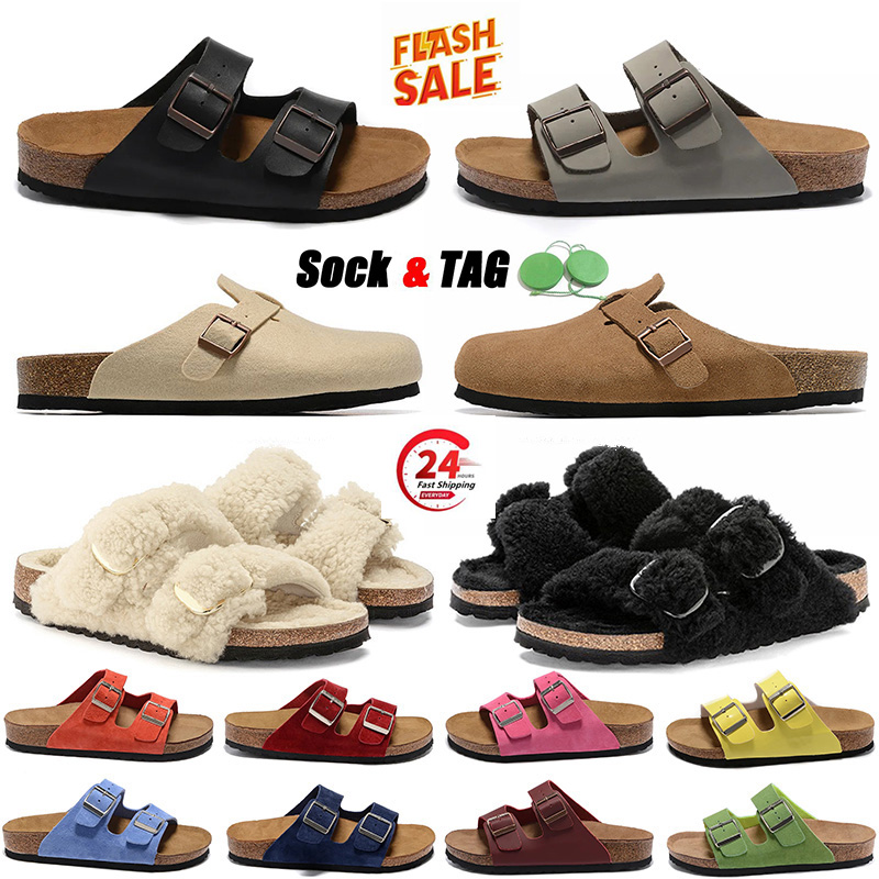 Designer Slippers Slides Sandals Clog Soft Suede Top Leather Taupe Mocha White Pink Mens Scuffs Outdoor Platform Slipper Birkin Mens Womens London Fur Sliders