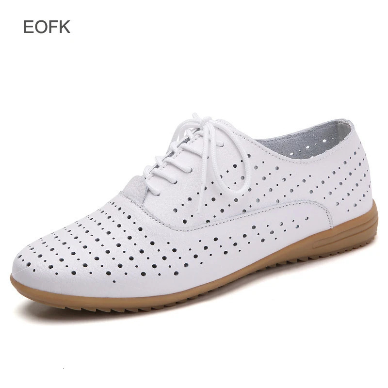 EOFK Spring Autmn Women Oxford Shoes Casual Leather ballet Flats Lace up Soft Comfortable Ladies Derbys 240607