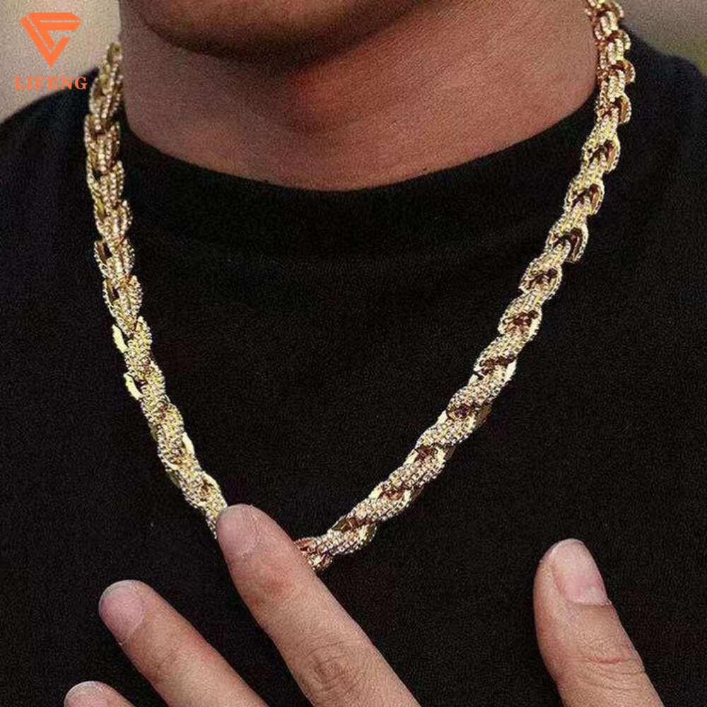 2023 New Arrival Fashion Jewelry Popular S925 High Quality Hand Setting Iced Out Vvs Moissanite Hiphop Rope Chain Mens Necklace