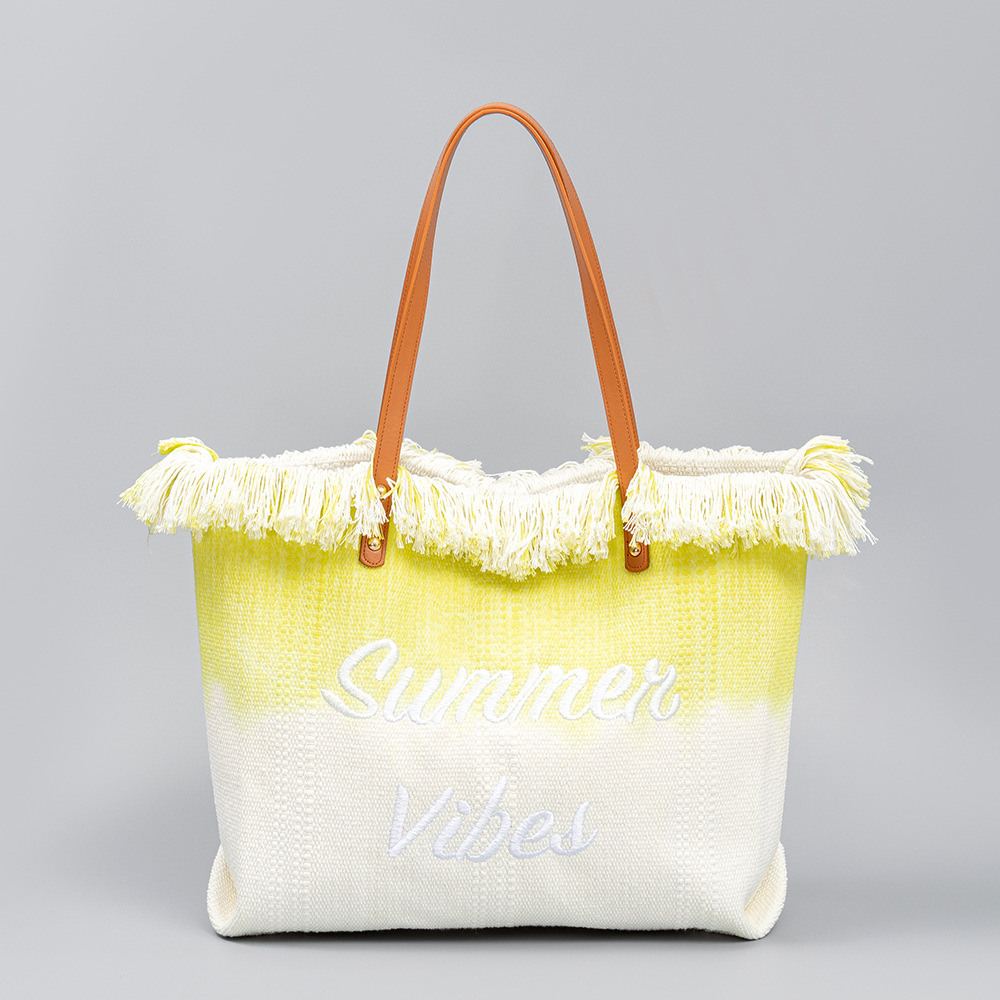 Embroidered tote leisure practical magnetic buckle handbag for seaside vacation underarm bag for women beach single shoulder canvas bag