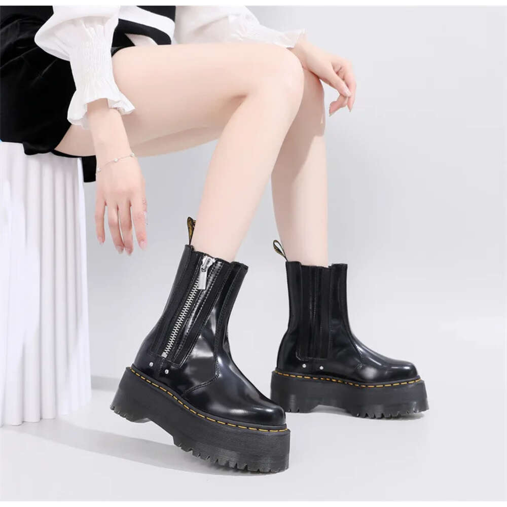 Original Women Platform Boots Leather Men Thick Sole Ankle Sexy Female Punk Motorcycle Shoes Combat Booties Plus Size