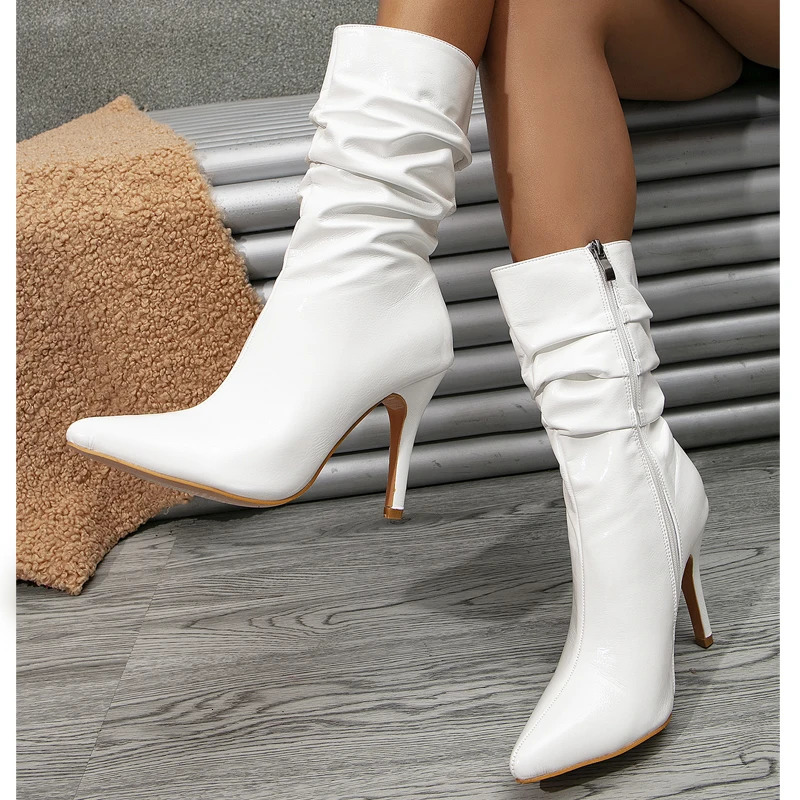 Eilyken Sexy Pleated Pointed Toe Ankle Boots Woman Nightparty High Heel Shoes Fashion Spring Autumn Modern Short Booties 240611