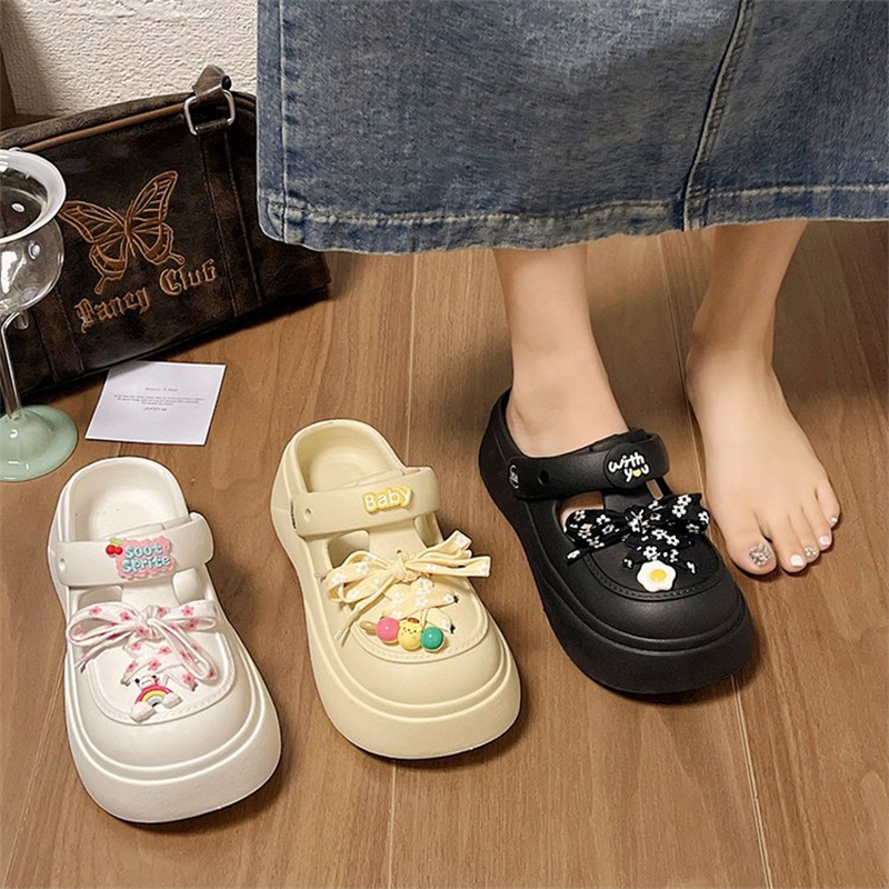 New slip Anti Summer 2024 Cartoon Tall Matsu Cake Baotou Beach Cool Slippers Wearing Thick Sole Hole Shoes for Women Free Shipping Lhshoe