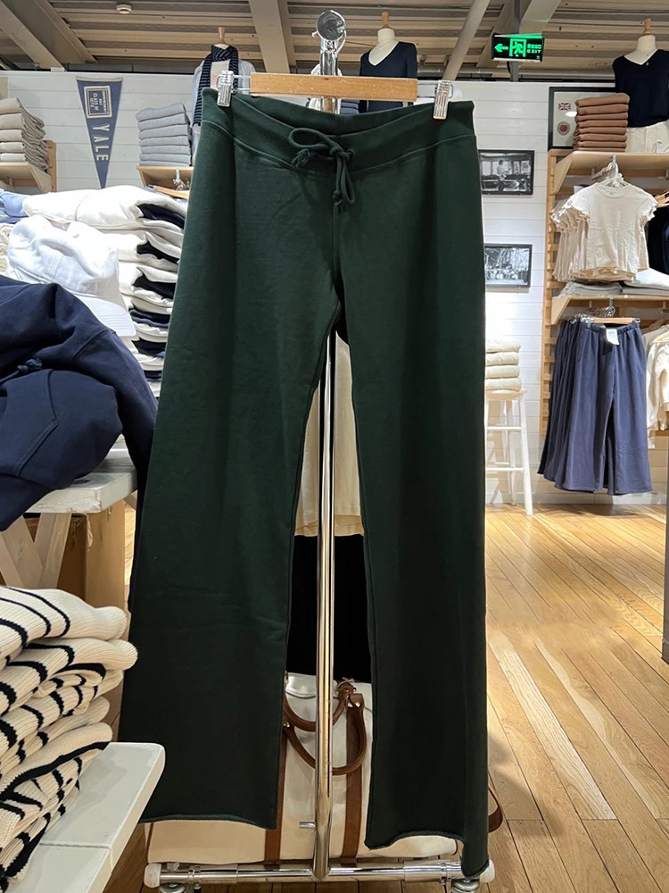 Retro Solid Drawstring Wide Leg Pants Women Spring Gray Casual High Waist Joggers Sweatpants Femme Y2k Streetwear Loose Trousers 240530