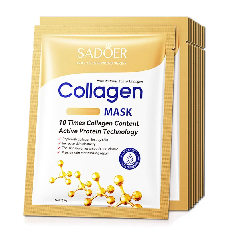 10pcs SADOER Collagen Face Mask Moisturizing Firming Hydrating Brightening skincare Face Sheet Mask Facial Masks Skin Care 240531