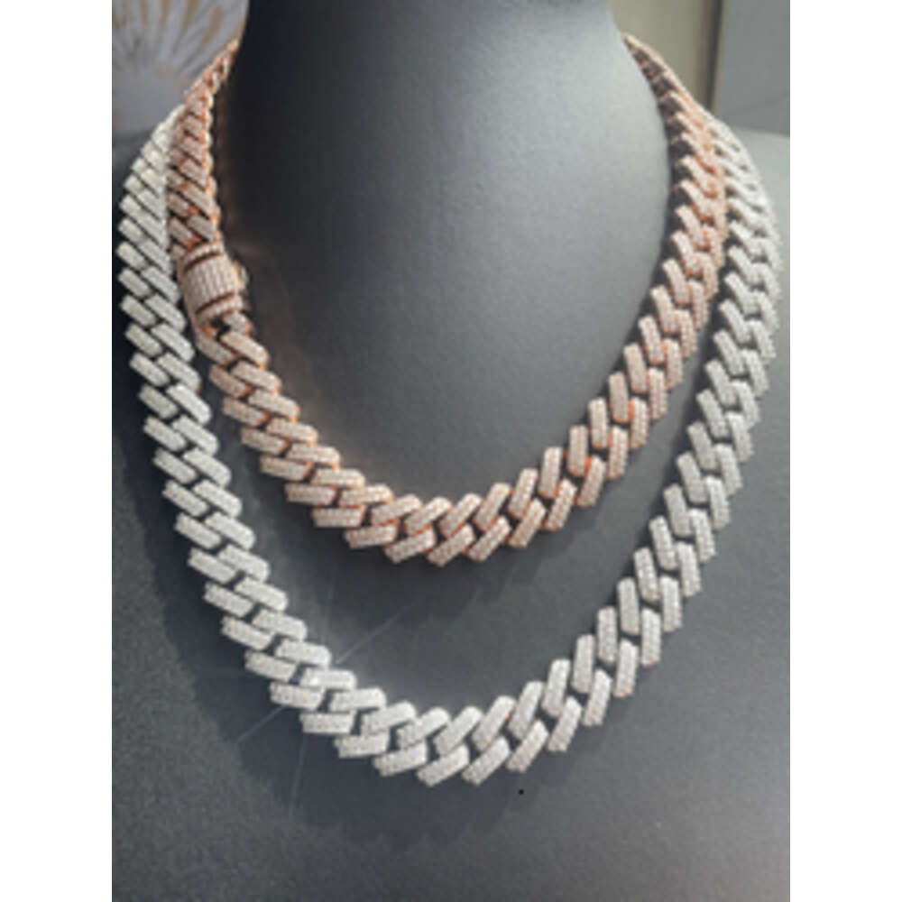 Yu Ying Solid 925 Silver Gold Plated Hip Hop Mens 2rows Cuban Link Chain Gra Moissanite Diamond for Rapper Necklace