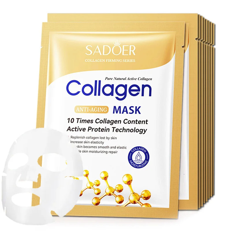 10pcs SADOER Collagen Face Mask Moisturizing Firming Hydrating Brightening skincare Face Sheet Mask Facial Masks Skin Care 240531