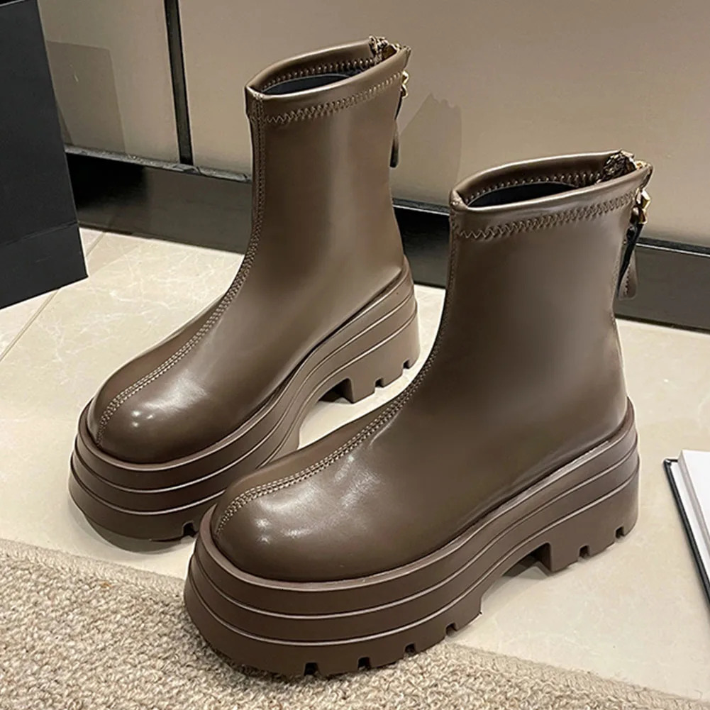 Women Thick For Long Platform Sole Heels Womens Winter Motorcycle Knee High Boots Punk Elastic Ladies Shoes 2