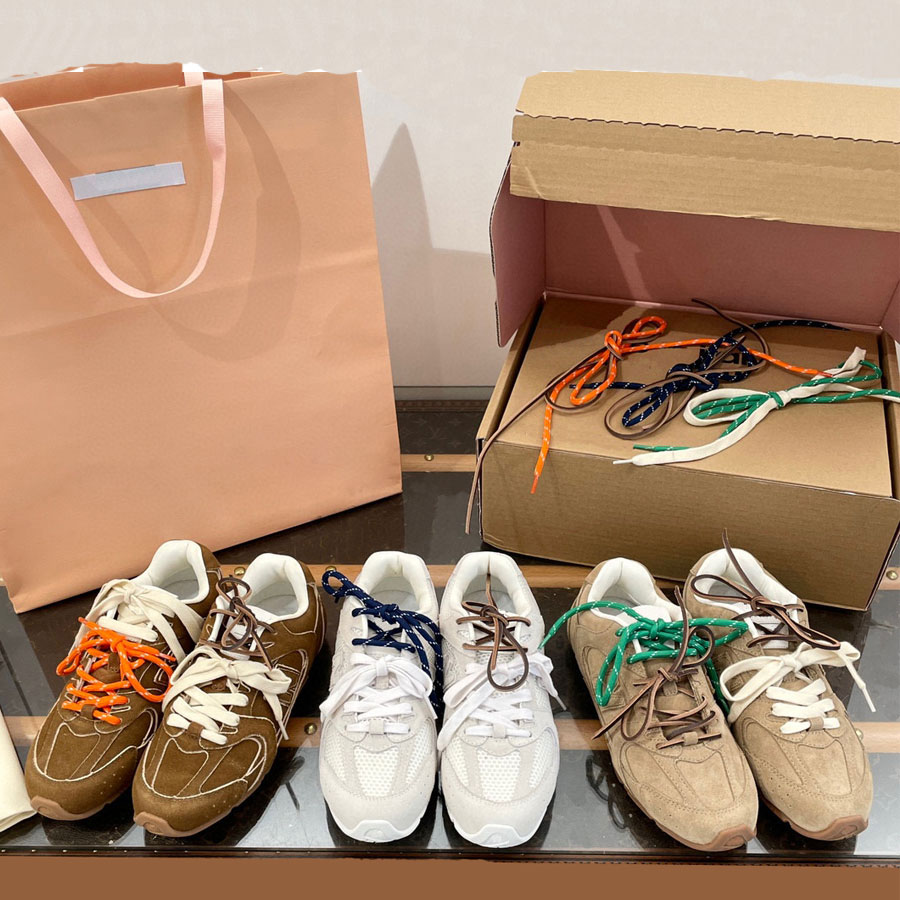 Top quality brown Suede Lace-up tennis shoes women men Leather Unisex Classic fashion mesh Athletic sneakers Luxury designer trainers Casual shoes With box 35-45