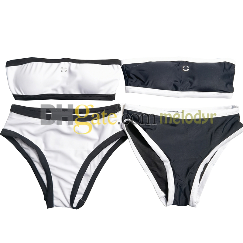 Sexy Bandeau Bikinis Two Piece Set Swimwear Luxury Metal Letter Padded Strapless Biquinis Women High Waist Swim Bathing Suit