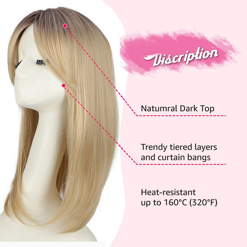 Synthetic Hair Wig Lets Naturally Breathable Ombre Color Curly Eight-character Bangs Brownish-black Color 18inch