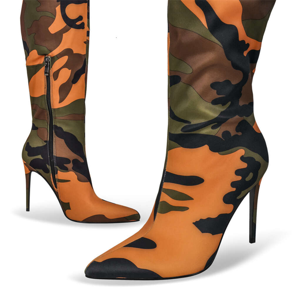 Onlymaker Womens Camouflage Over The Knee Thin Heel Pointy Colorful Print Mixed Colors Thigh High Boots