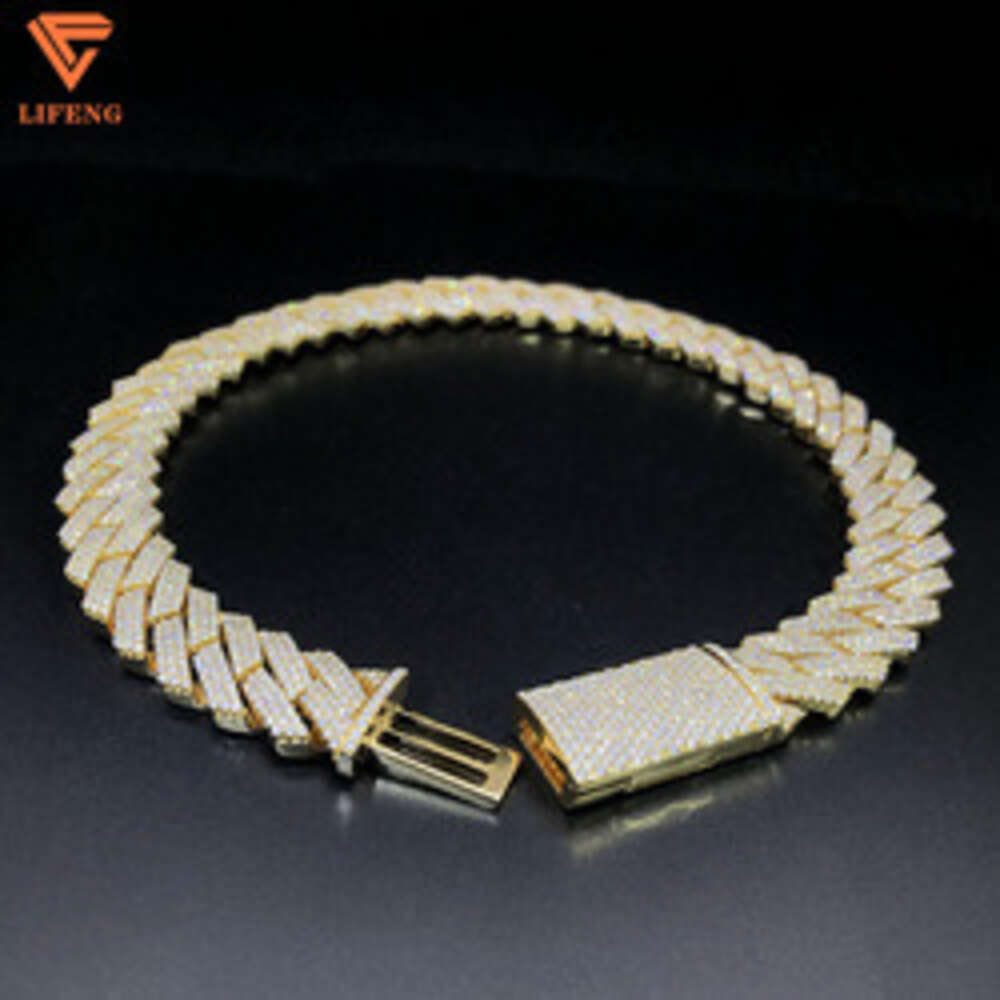 Moissanite Hip Hop Jewelry 18mm 3 Rows Diamond Cuban Link Chain Necklace Iced Out