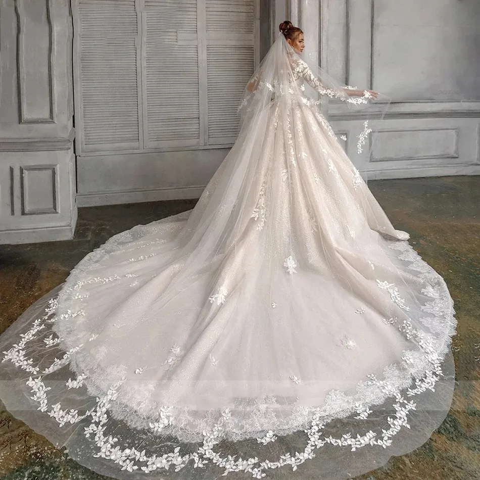 Ral Exquisite Wedding Dresses Appliques Lace Long Sleeves Bridal Ball Gowns Vestidos De Noite Custom Made For Women Bc
