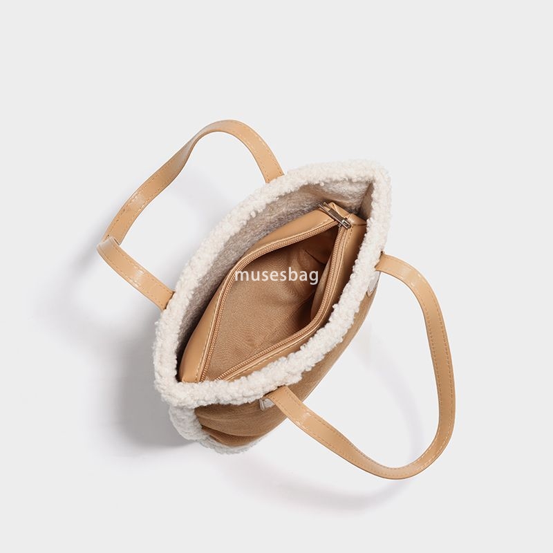 New Warm Breathing Plush Bag Women Internet Red Plush Bag Handheld Large Capacity Plush One Shoulder Tote Bag