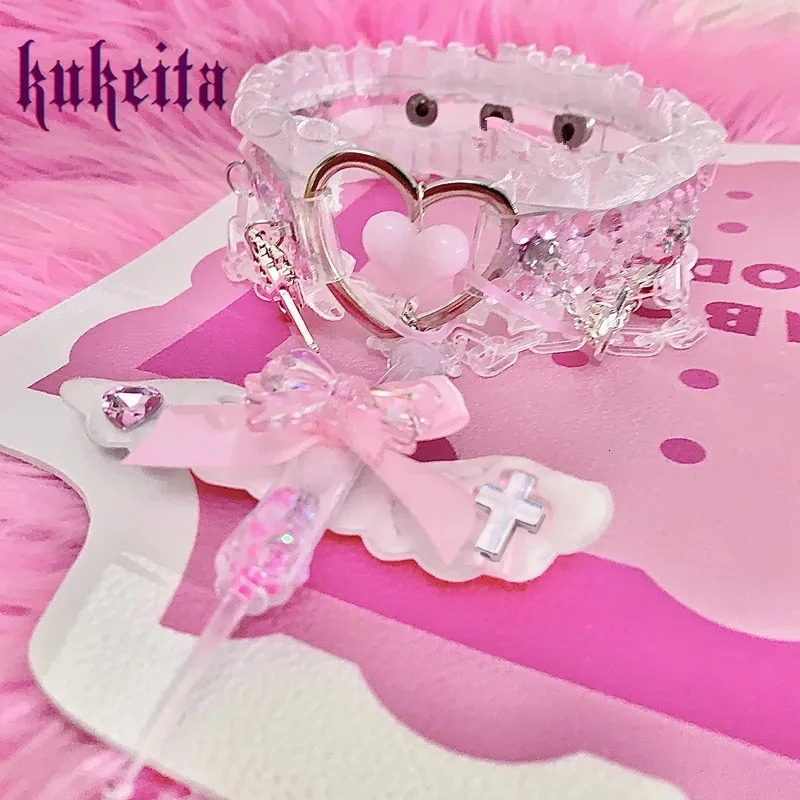 Kukeita Handmade Kawaii Angel Wing Bow choker Y2k Harajuku Love Rhinestone Ruffles chain Necklace Lolita Accessories 240531