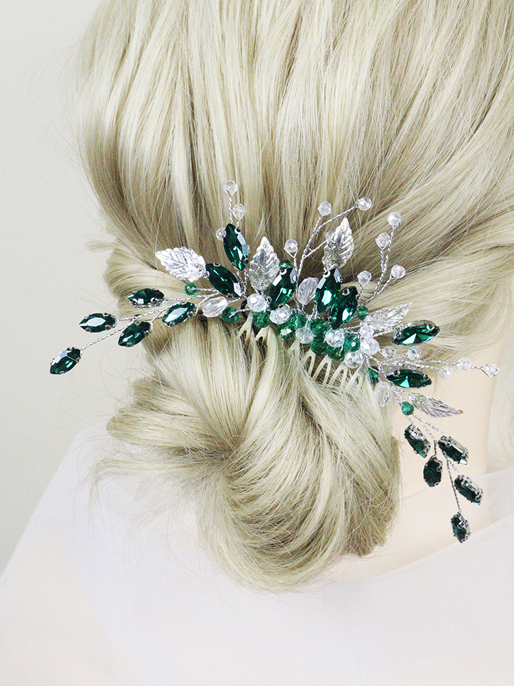 Green Rhinestone Bridal Hair Comb Crystal Wedding Head Jewelry Bride Hair Accessories for Women and Girls Bridesmaid Decor Gifts