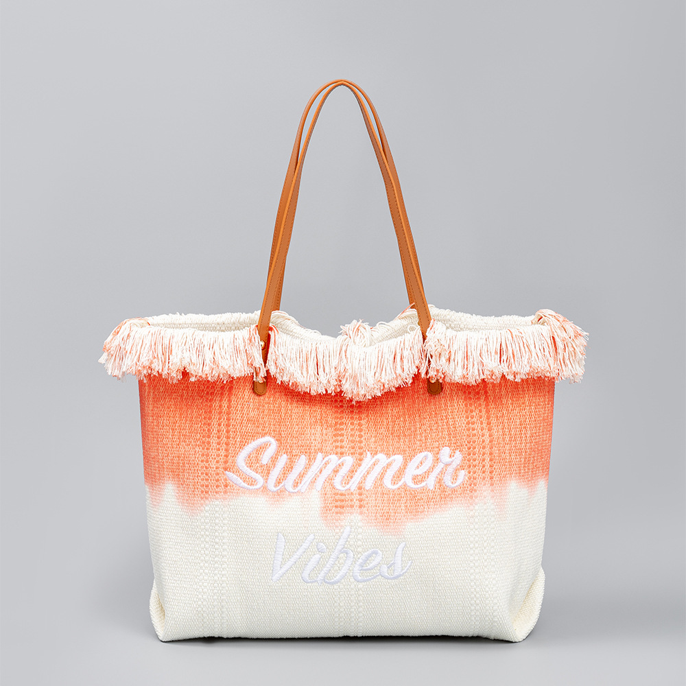 Embroidered tote leisure practical magnetic buckle handbag for seaside vacation underarm bag for women beach single shoulder canvas bag