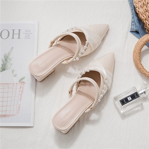 Pure Desire Middle Summer French High Wrapped Sandals Women's Thin Heels Pointed Toe Hollow and Versatile Small Fragrant Style Single Shoes Lhsho