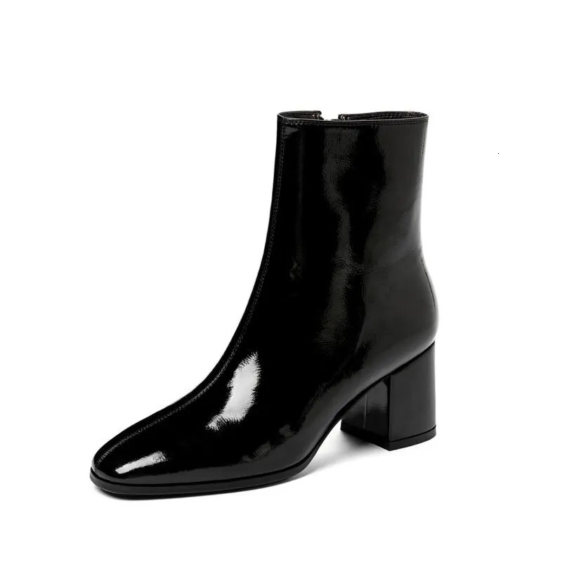Ankle Soft Patent Leather Women Thick Highs Ladies Shoes Autumn Winter Zipper Woman Boots Black White 240611