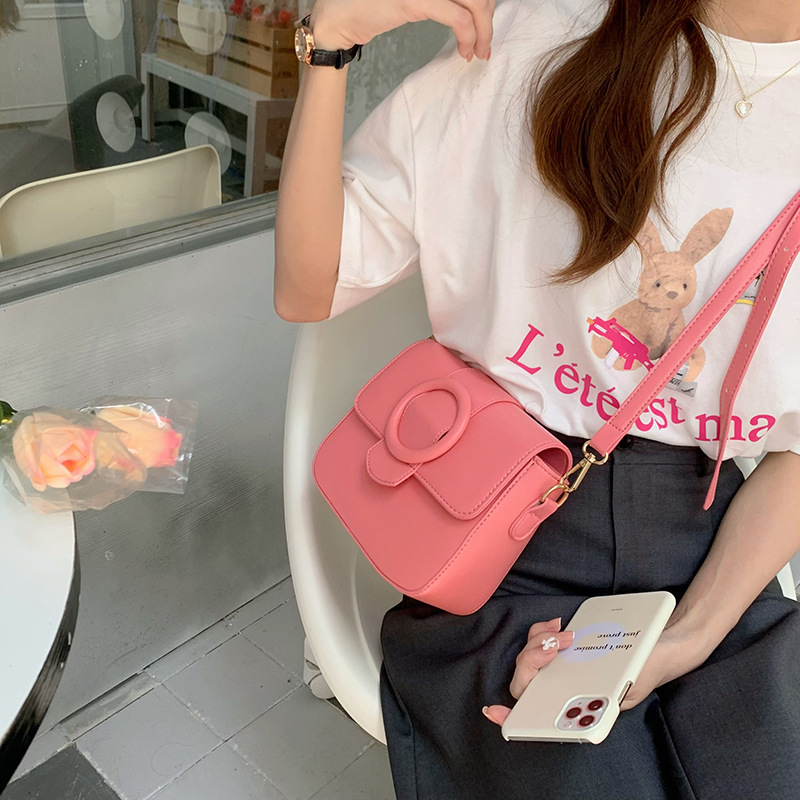 Niche Design Summer Peach Pink New PU Women's Bag Girl Heart Macaron Single Shoulder Crossbody Small Square Bag Trendy