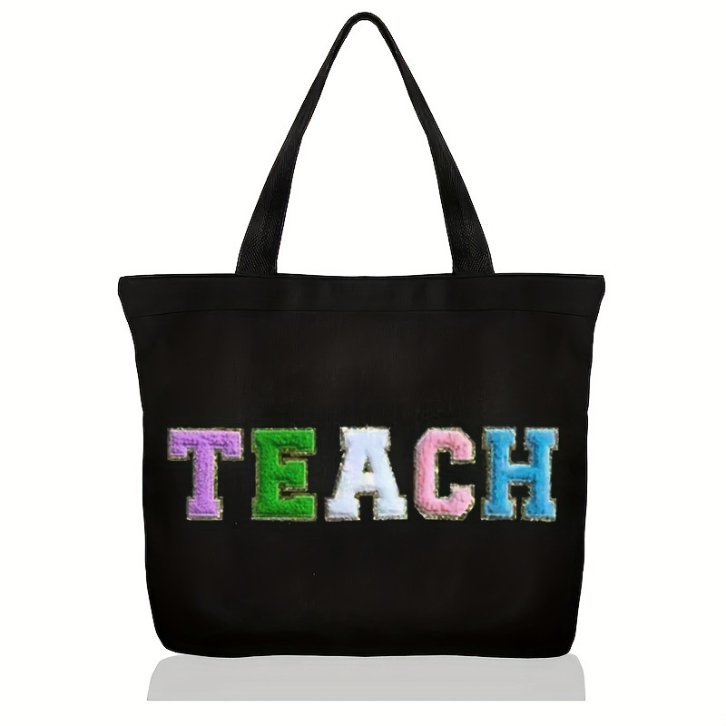 High quality women's popular canvas tote towel embroidered letter handbag with large capacity portable storage bag in stock wholesale