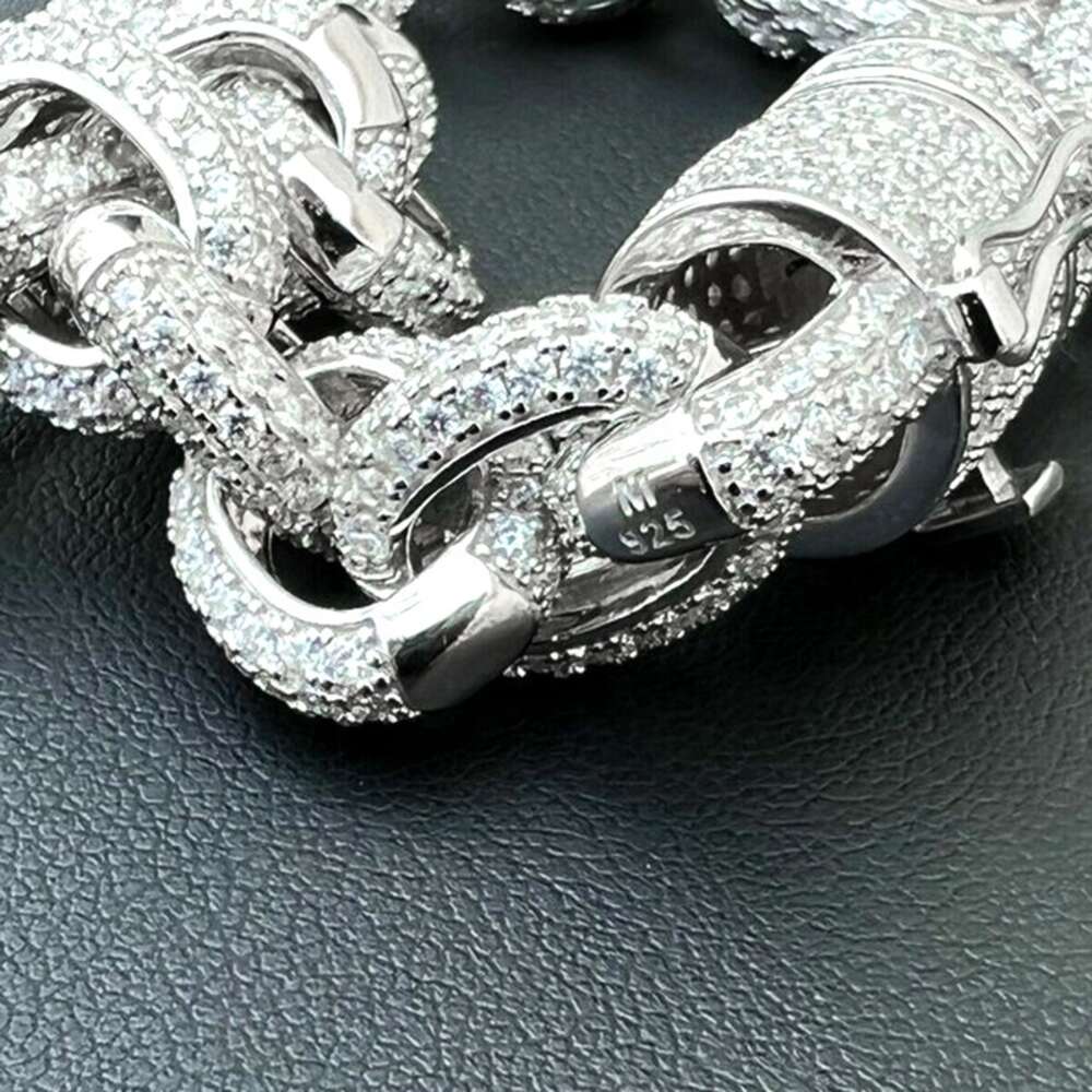 Custom Rapper Chain 925 Silver 12mm Thickness Rolo Link Chain Iced Out Moissanite Hip Hop Chain