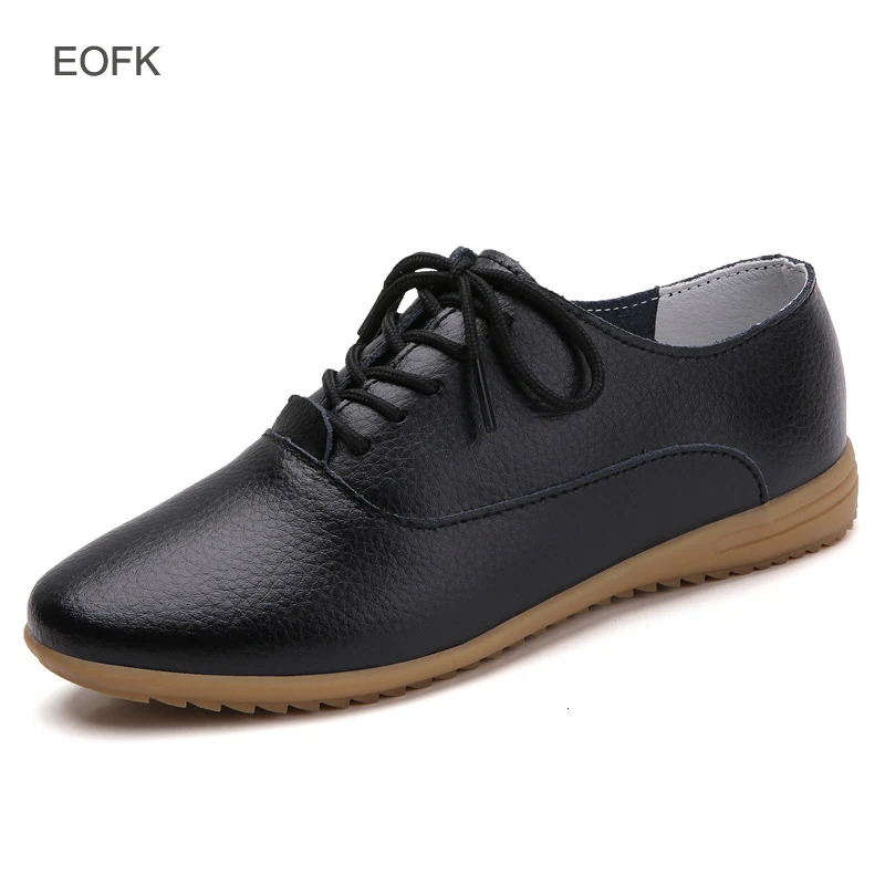 EOFK Spring Autmn Women Oxford Shoes Casual Leather ballet Flats Lace up Soft Comfortable Ladies Derbys 240607
