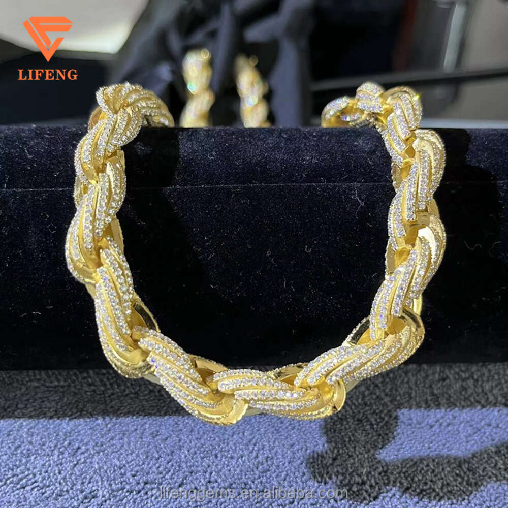 11mm Latest Version Hand Inlaid Moissanite Diamonds Round Hip-hop Style Fashion Gold Rope Chain and Cuban Link Chain