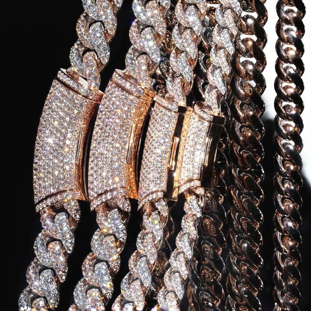 Sterling Silver 925 Two Tone Prong Set Miami Iced Out Vvs Moissanite Cuban Link Chain
