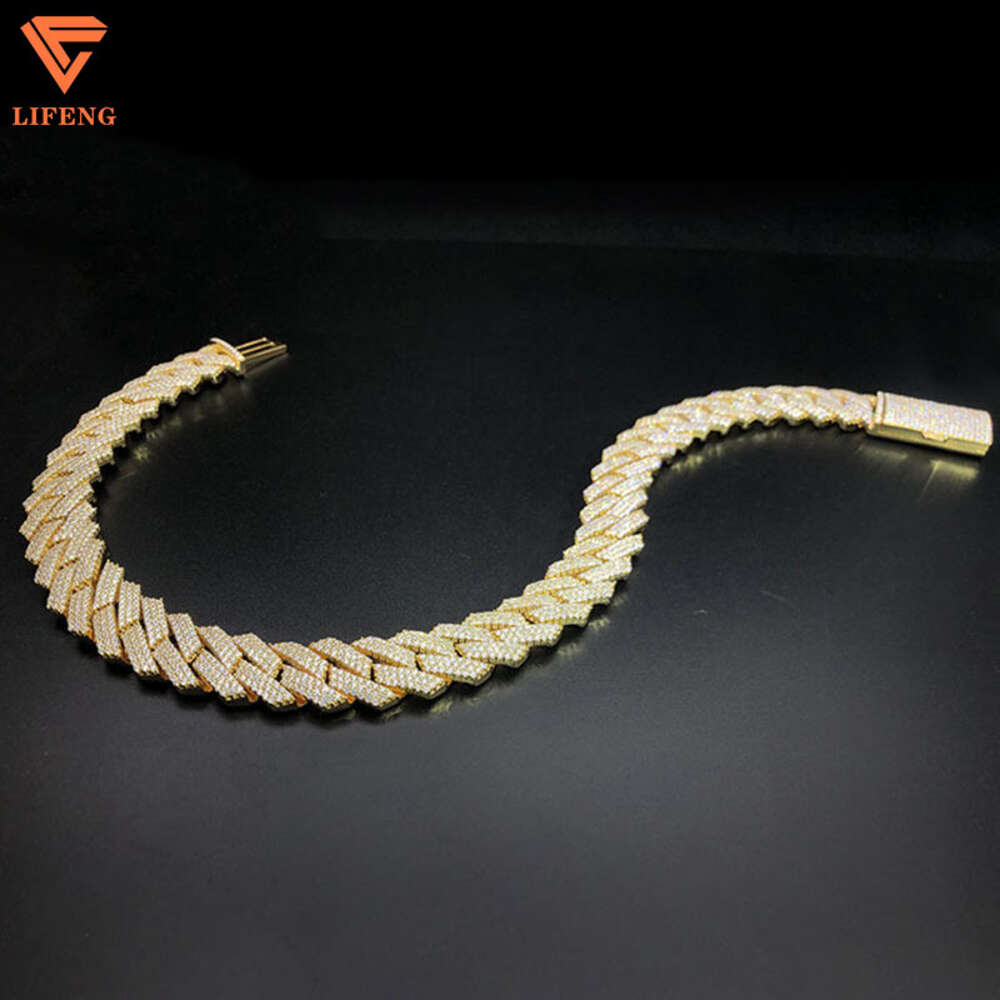 Moissanite Hip Hop Jewelry 18mm 3 Rows Diamond Cuban Link Chain Necklace Iced Out