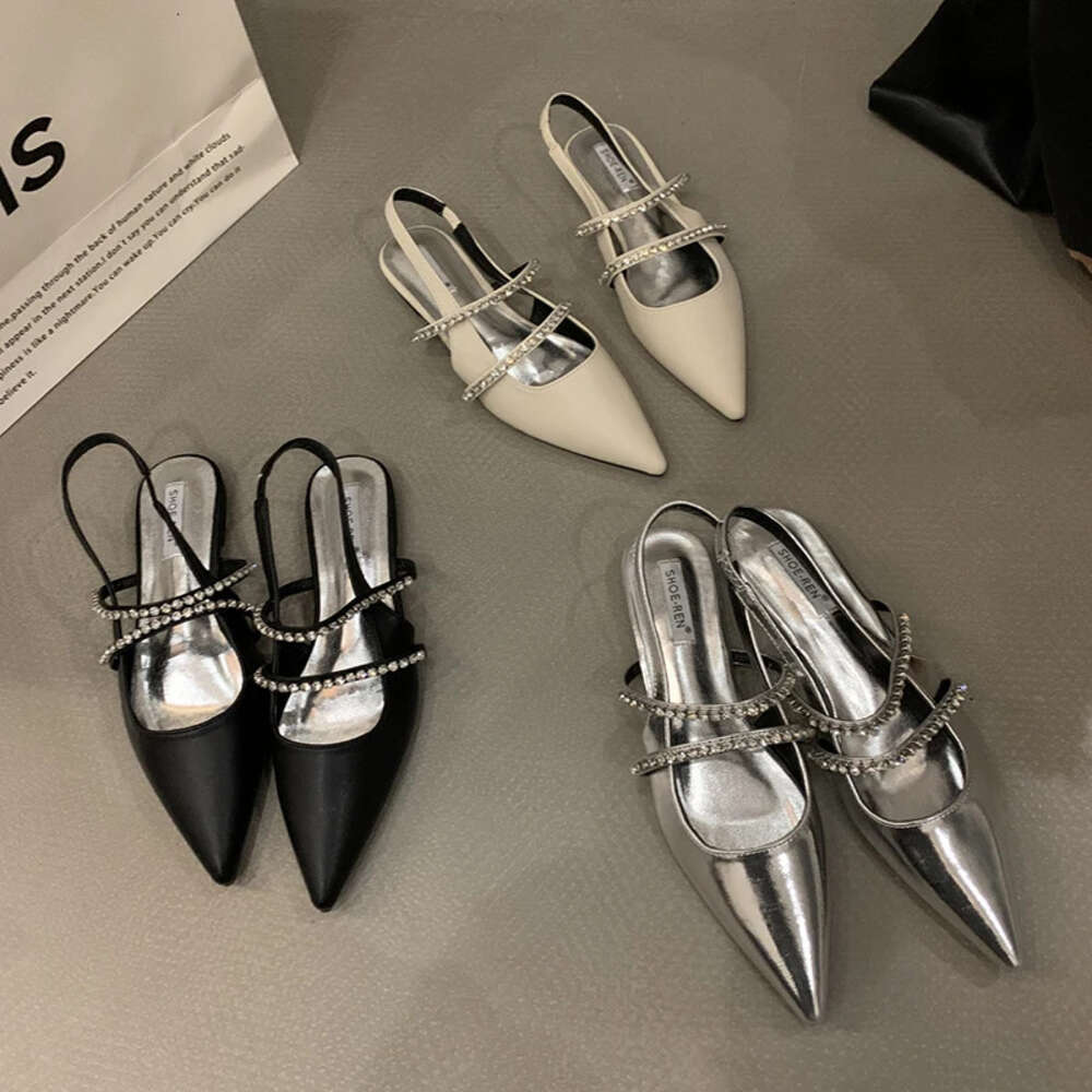 Woman Single Advanced Sense Rhinestone Flat Sandals Ankle Strap Shallow Mouth French Style Baotou Female Shoes Summer Ddmymonkey