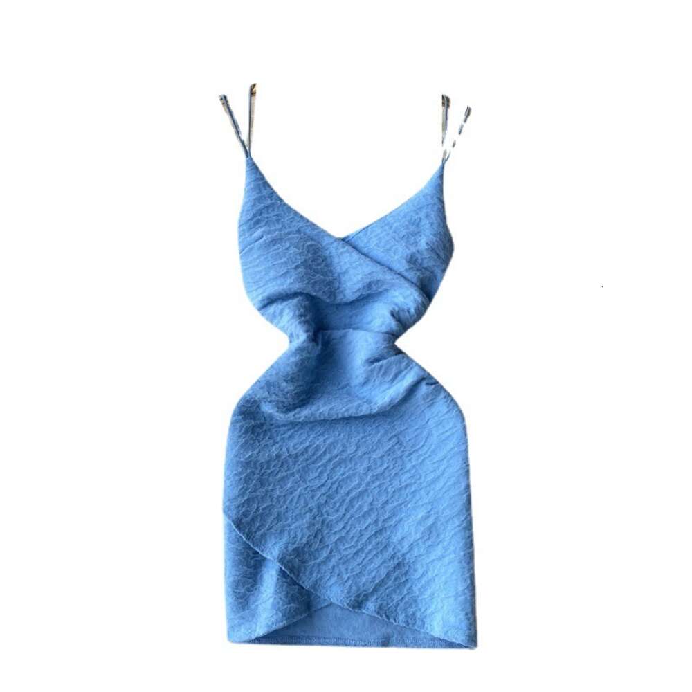 Summer French Temperament Fashion Open-Back V-Neck Suspender Dress Women Slim Irregular Light Cooked Split Buttock Skirt