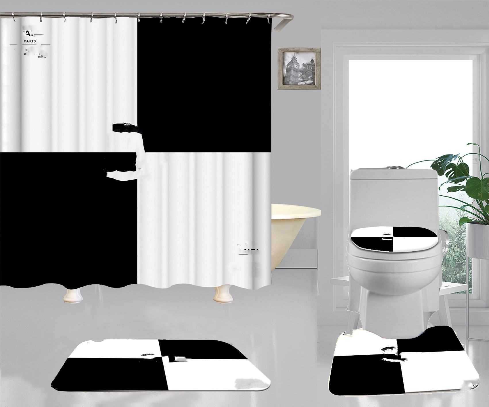 New Waterproof Shower Curtain Solid Color Bathroom Curtain Suit Shower Curtain Partition Curtain Block Bath Curtain