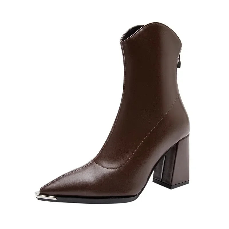 Pointed Toe Womens Ankle Boots Fashion Back Zippers Short Botas Ladies Elegant Square High Heel Winter Womens Footwear 240611