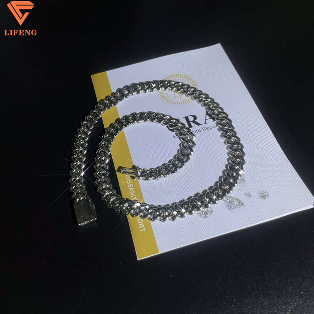 10mm Hip Hop Necklace for Pendant White 925 Sterling Silver Iced Out Vvs Moissanite Diamond Cuban Link Chain Men Women