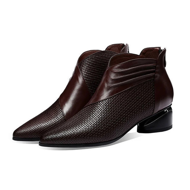 Retro leather boots womens formale autumn office shoes trendy ladies low heels woman ankle boots 240611