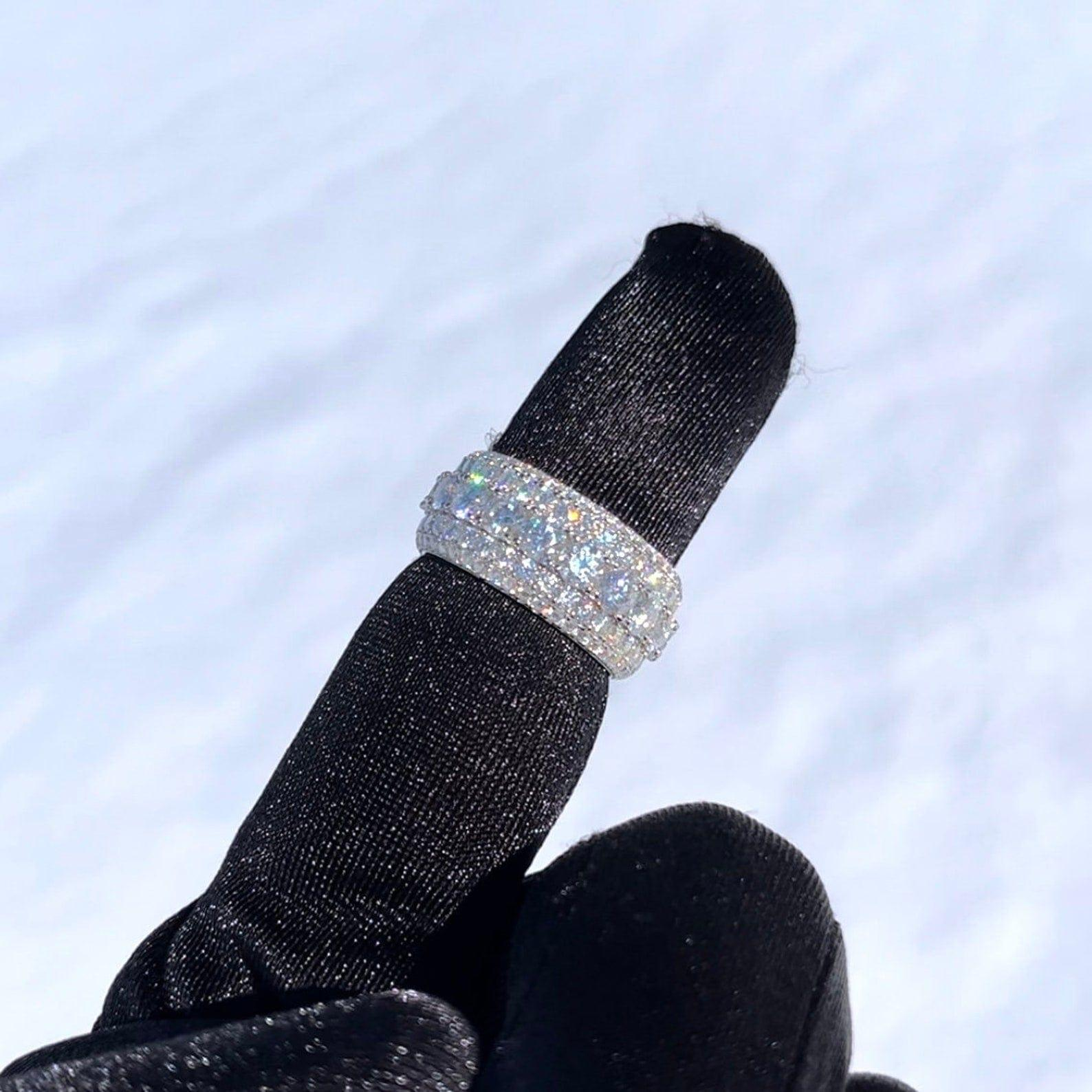 VVS 5 Rows ICED Men's Solid 925 Silver Moissanites Pinky Hip Hop Ring for Sale at Affordable Prices Moissanite Hip-Hop Bling Jewelry Rings GRA Ce