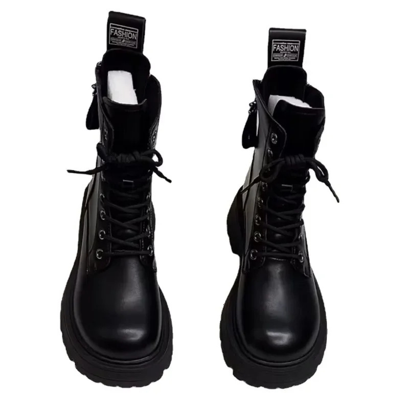 SLX Winter British Style Womens Martin Boots Black Retro Zipper Thick Bottom Joker High Quality Soft Leather Booties 240611