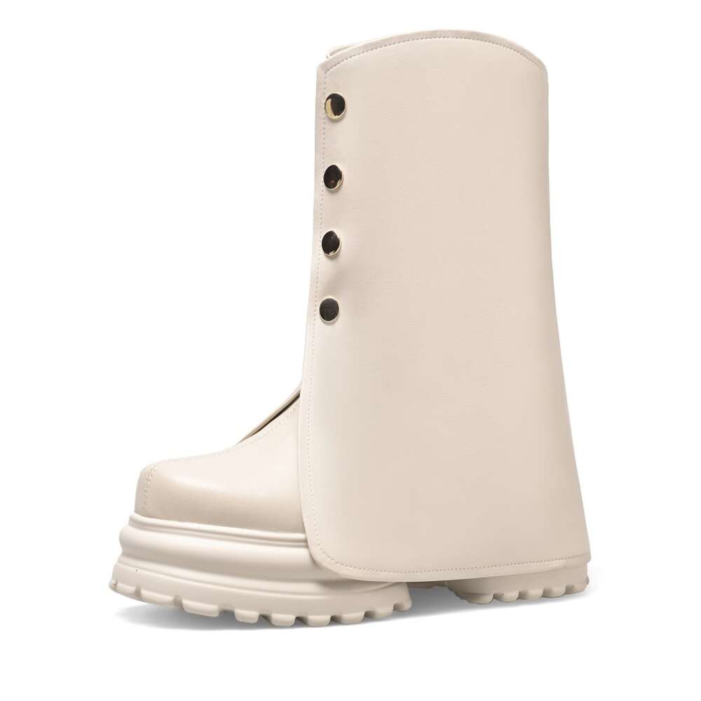 Spring Autumn New Slim Height Increasing Wedges Platform Buckle Genuine Leather Women Mid-Calf Modern Trouser Boots Winter Plush