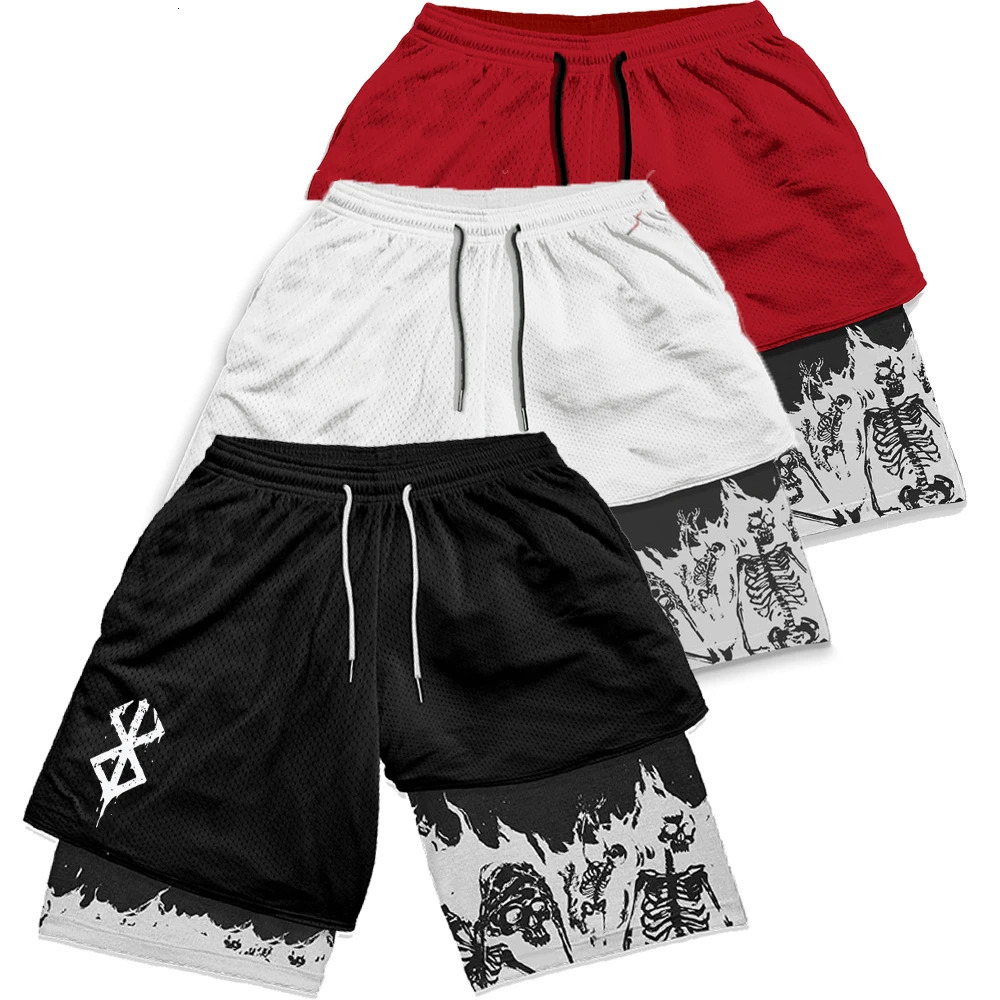 Berserk Anime Gym Shorts Men Fitness Sacrifice Print Y2K Performance 2 in 1 Quick Dry Athletics Short Pants Summer Male 240601