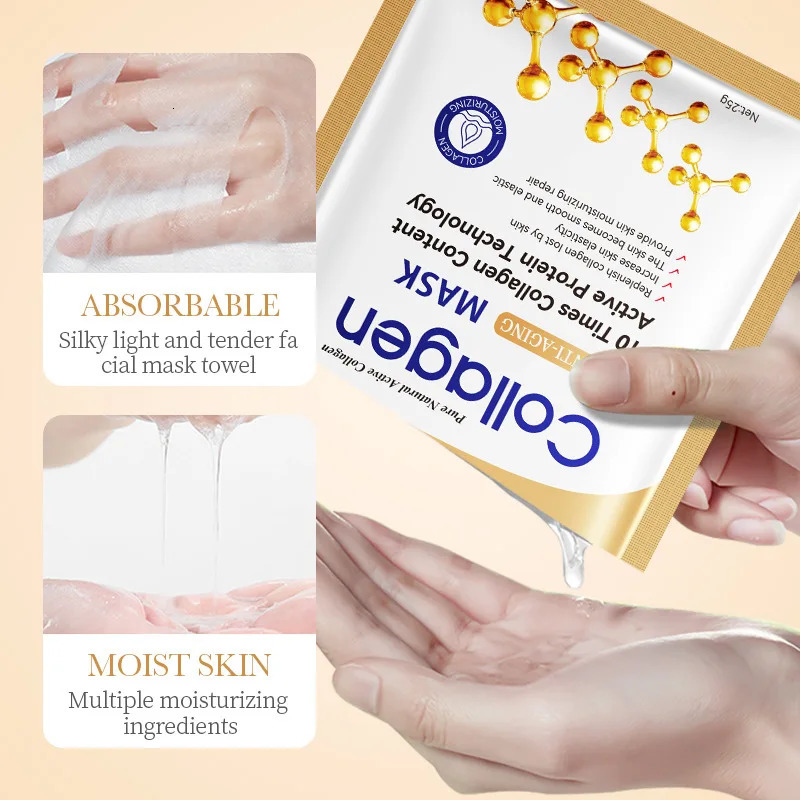 10pcs SADOER Collagen Face Mask Moisturizing Firming Hydrating Brightening skincare Face Sheet Mask Facial Masks Skin Care 240531
