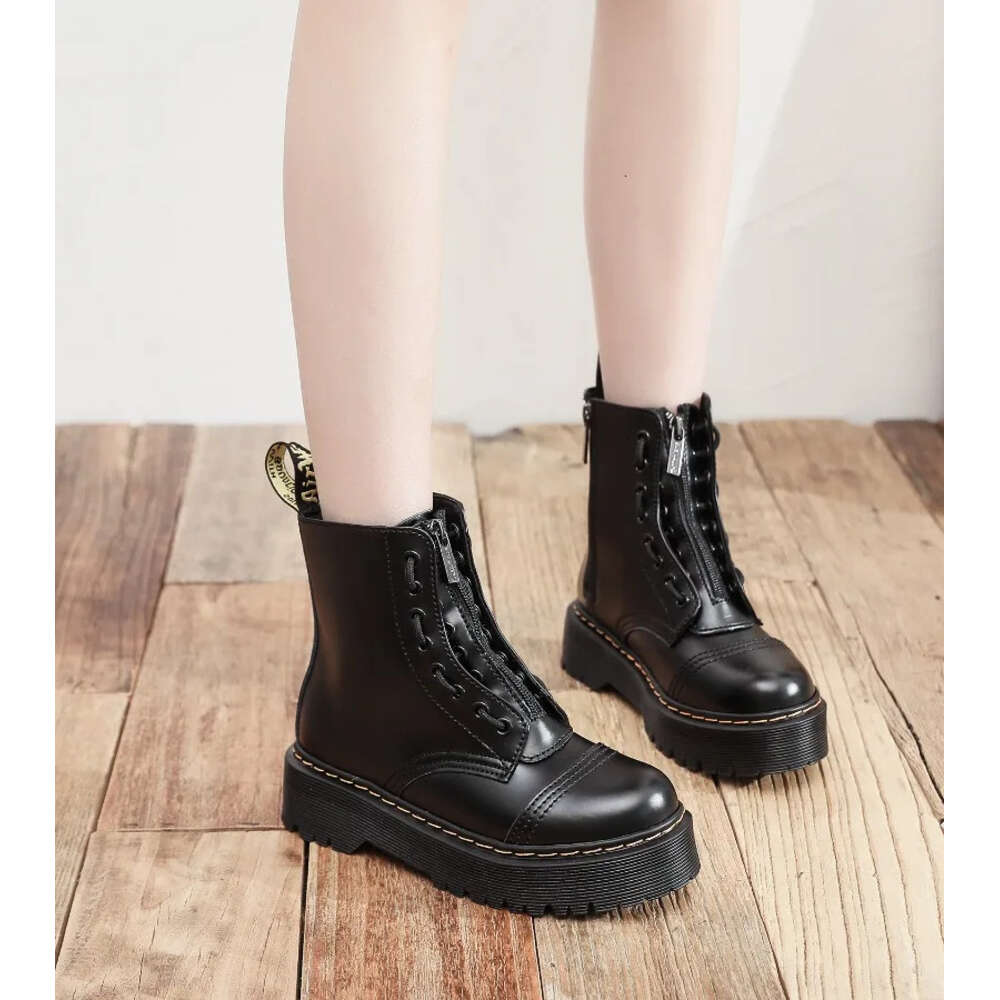 Original Women Platform Boots Leather Men Thick Sole Ankle Sexy Female Punk Motorcycle Shoes Combat Booties Plus Size