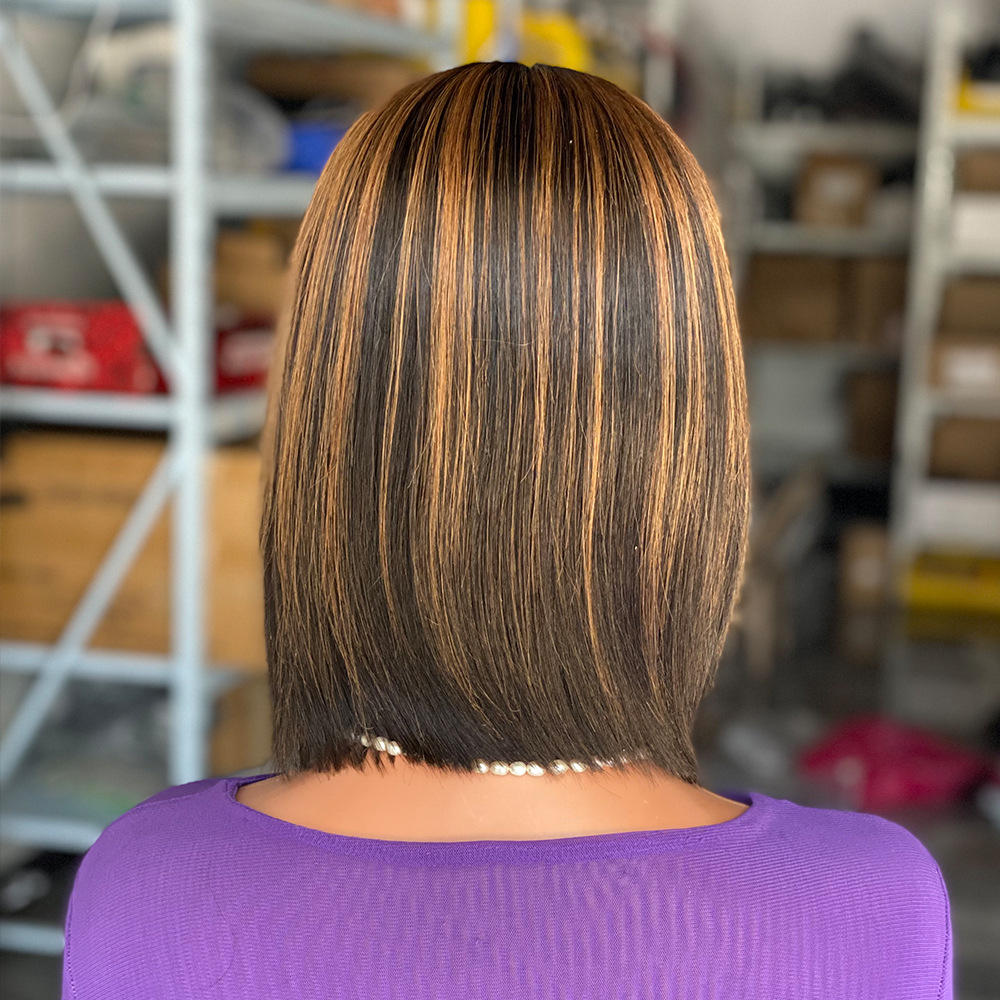 150% Density Ombre Bob Human Hair Lace Headband Glueless Wig Bone Straight Vietnam Hair 2X4 Ombre Brown Smooth Straight Wig