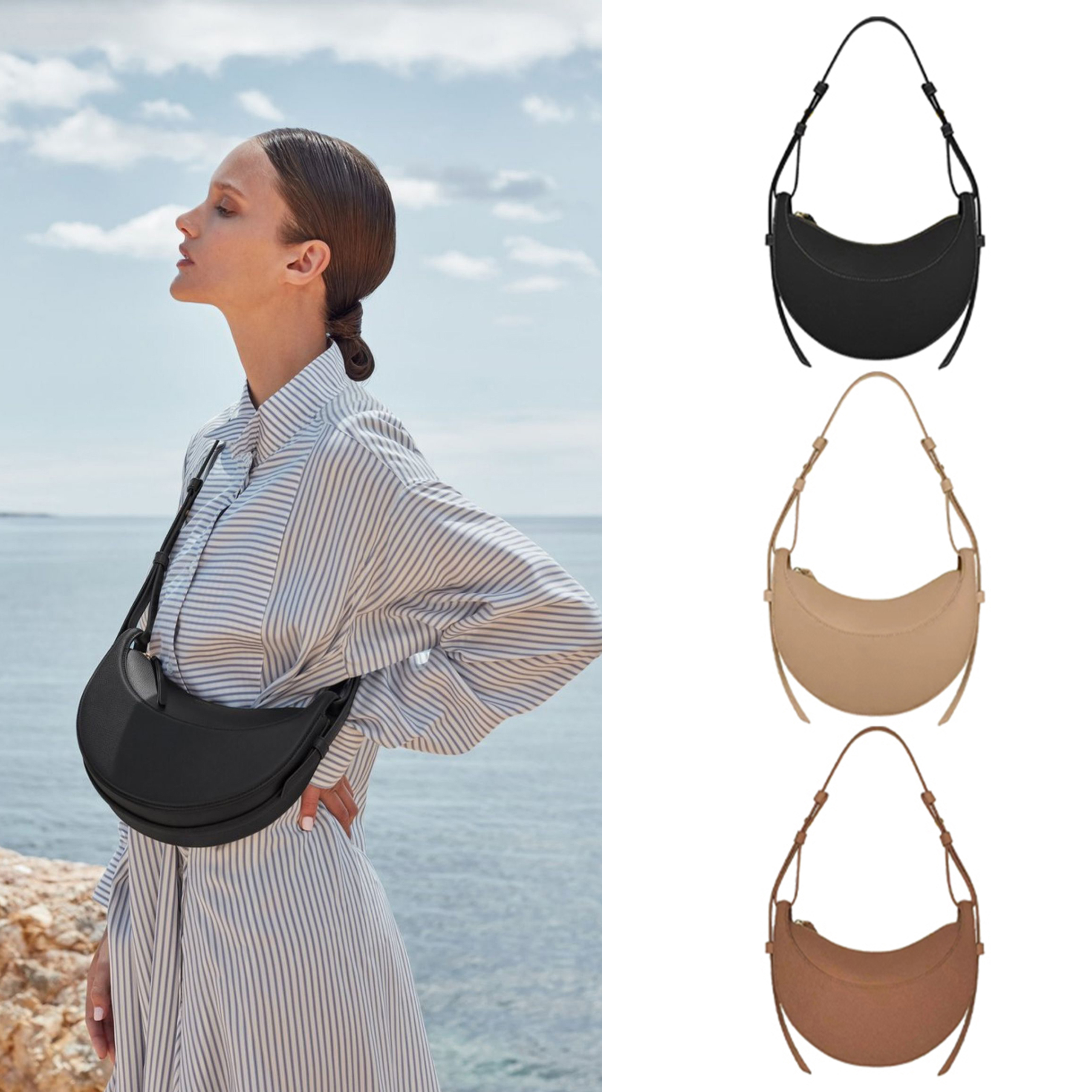 Tote Women's Fashion Cloud Handbag Cowhide Genuine Leather Crescent Bag
