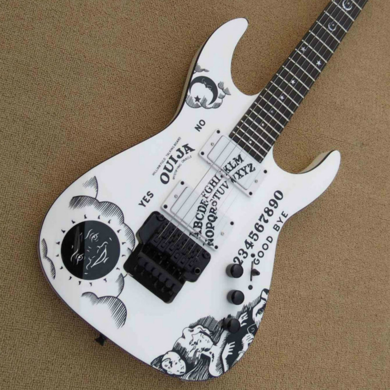 New!!! Top White Color ,Personality Pattern, Kirk Hammett Ouija Electric Guitar,